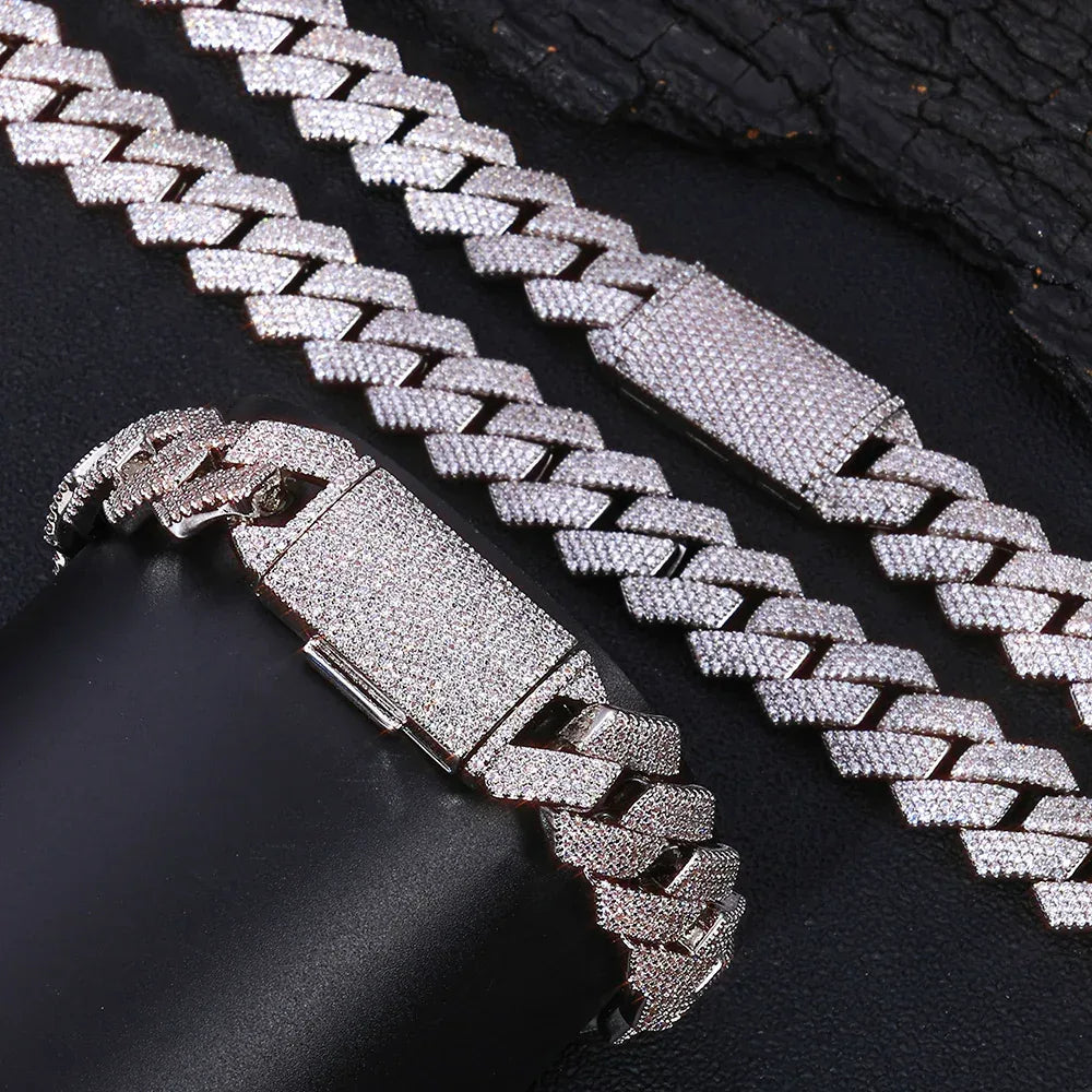 15mm Iced Out Cut Cuban Chain Necklace Quad Row Zircon - CaratixJewelry